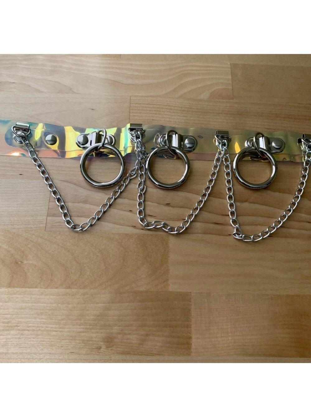Hot Topic Silver Holographic Chain O-Ring Choker Necklace One Size - Picture 11 of 15